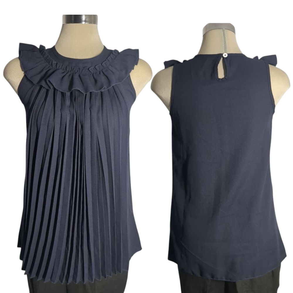 SHEIN Navy Ruffle Pleated Blouse
